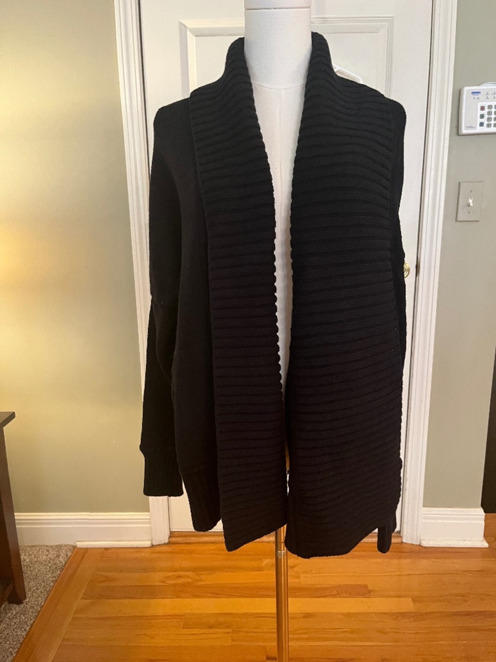 J.Crew Black Knit Open Front Cardigan Sweater Shawl Collar Size Petite Medium